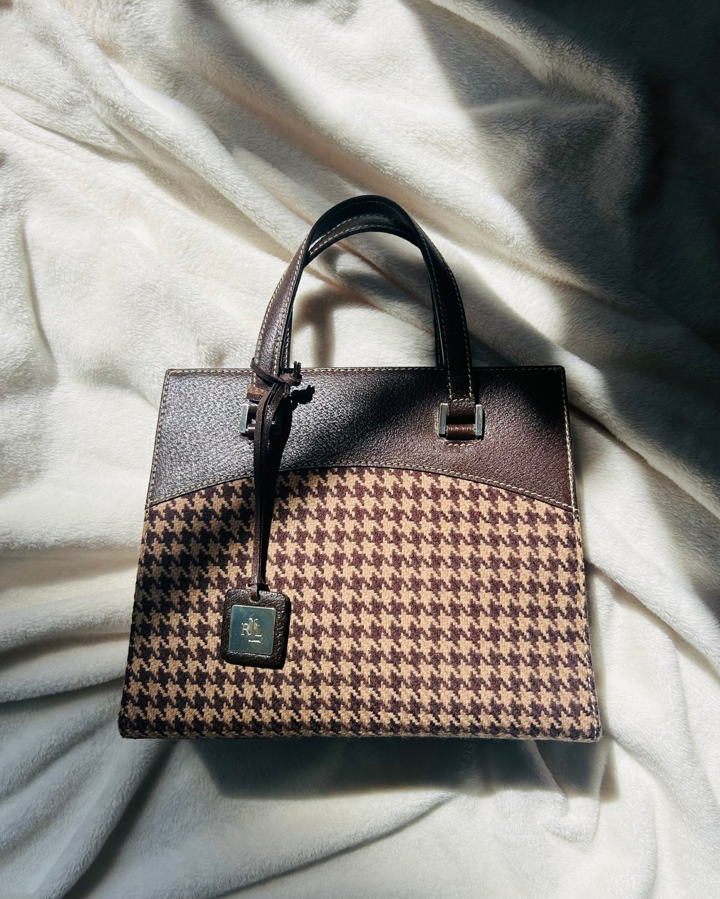 90s Lauren by Ralph Lauren Houndstooth Wool Mini Tote