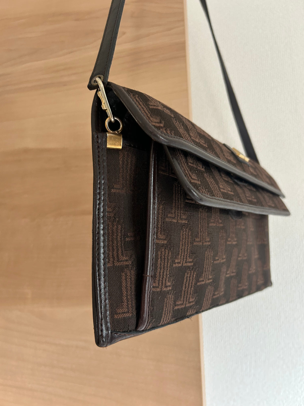 80s Lanvin Monogram Canvas Convertible Clutch Bag