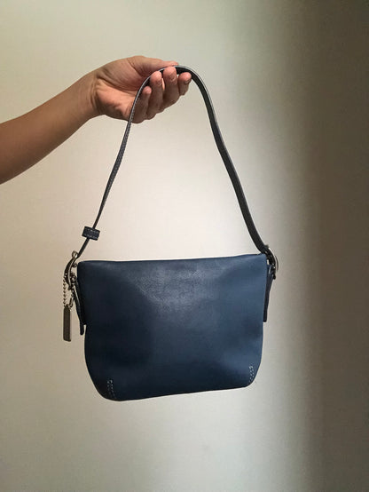 Coach Blue Leather with Silver Tone Hardware Mini Bag