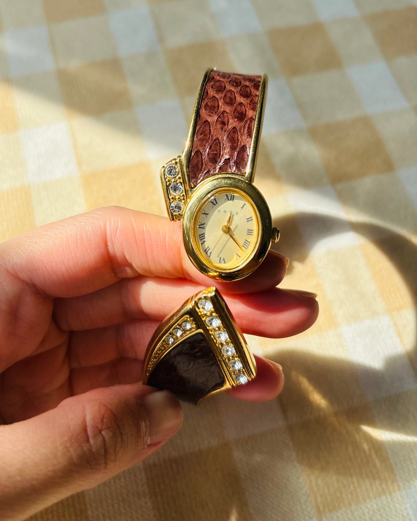 Gres Paris Bangle Watch with Leather Inlay