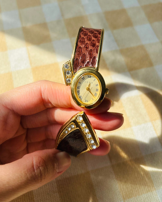 Gres Paris Bangle Watch with Leather Inlay