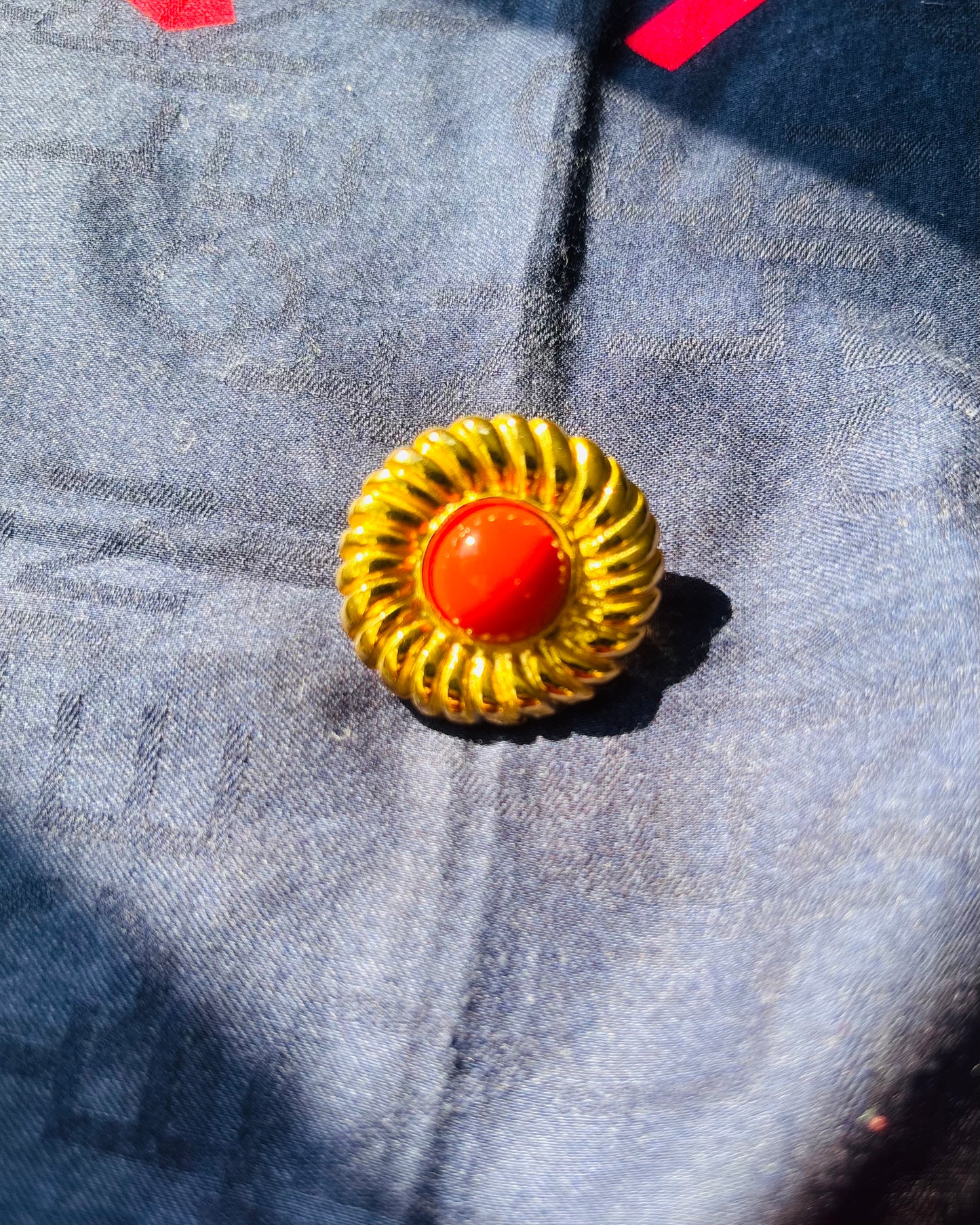 Celine Red Cabochon Round Brooch