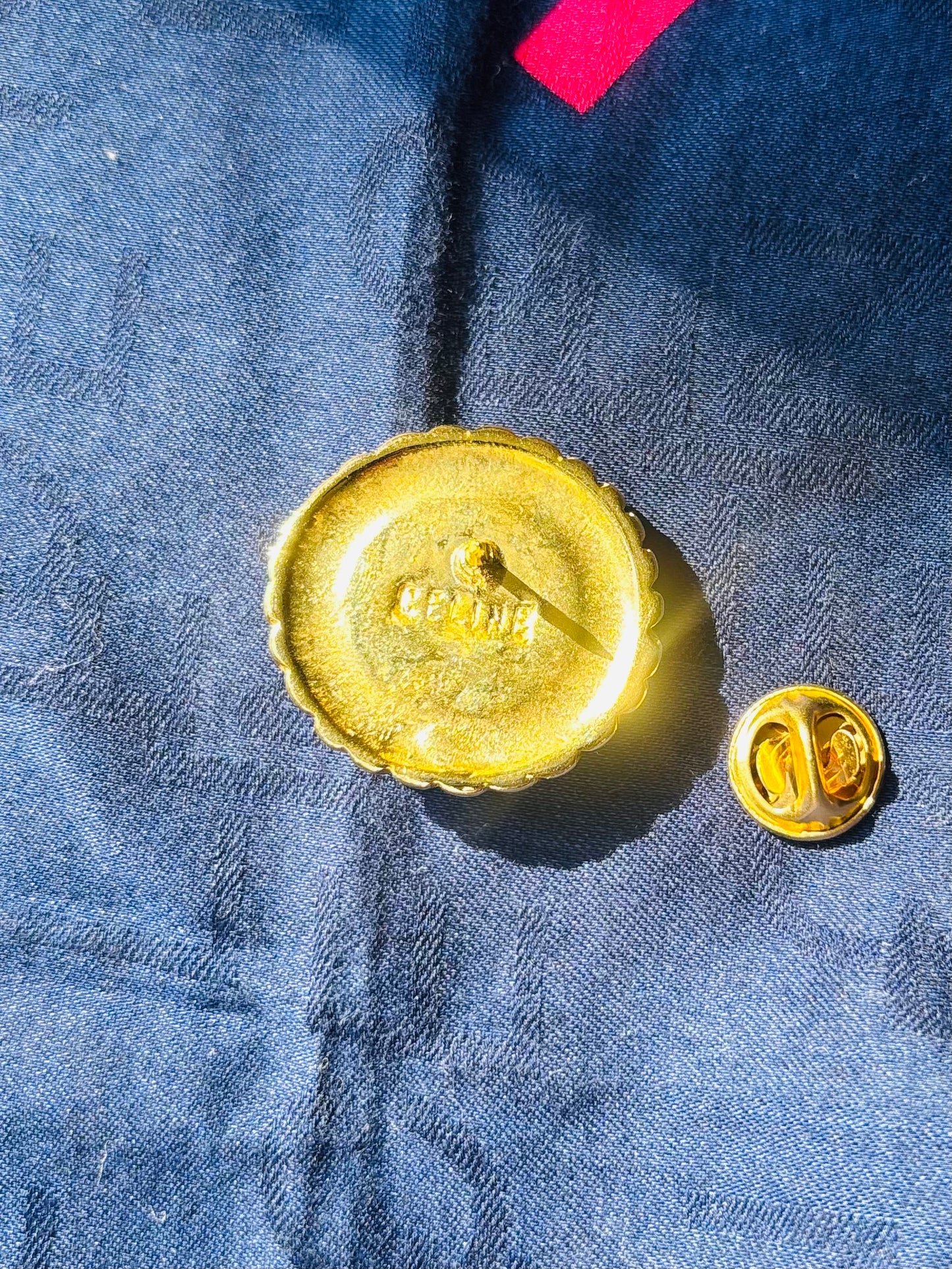 Celine Red Cabochon Round Brooch