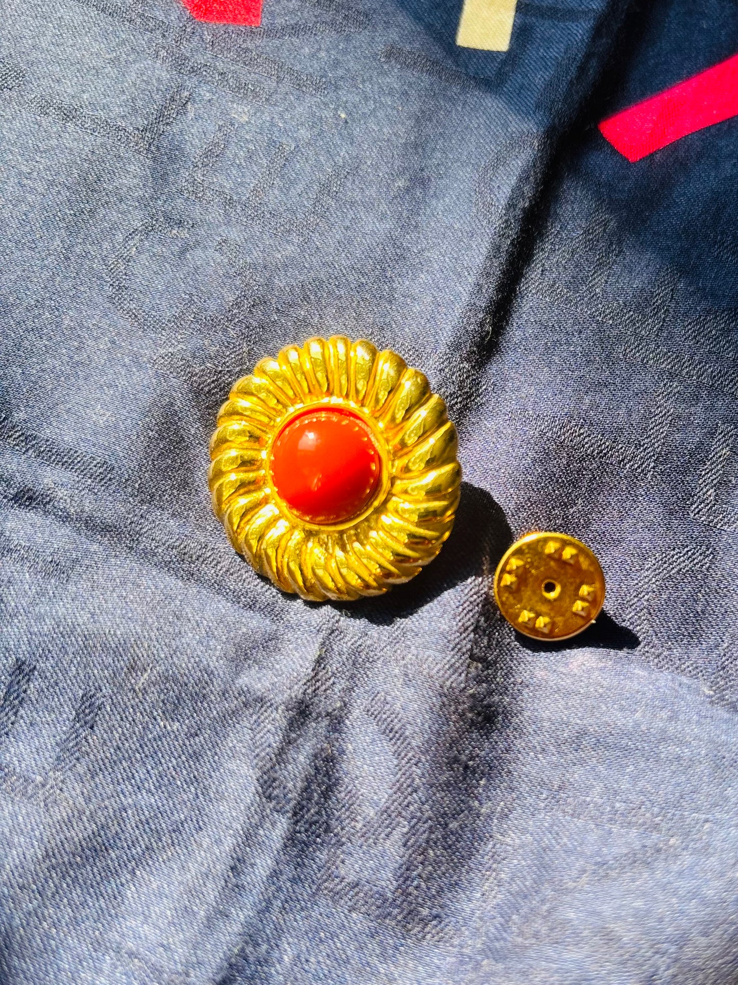 Celine Red Cabochon Round Brooch