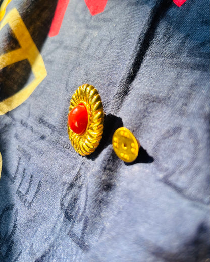 Celine Red Cabochon Round Brooch