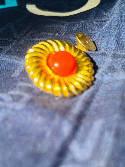 Celine Red Cabochon Round Brooch