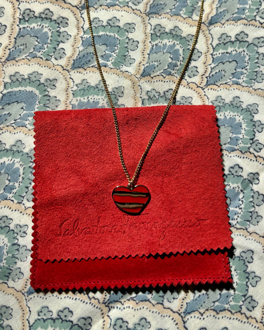 Ferragamo Heart-Shaped Striped Necklace