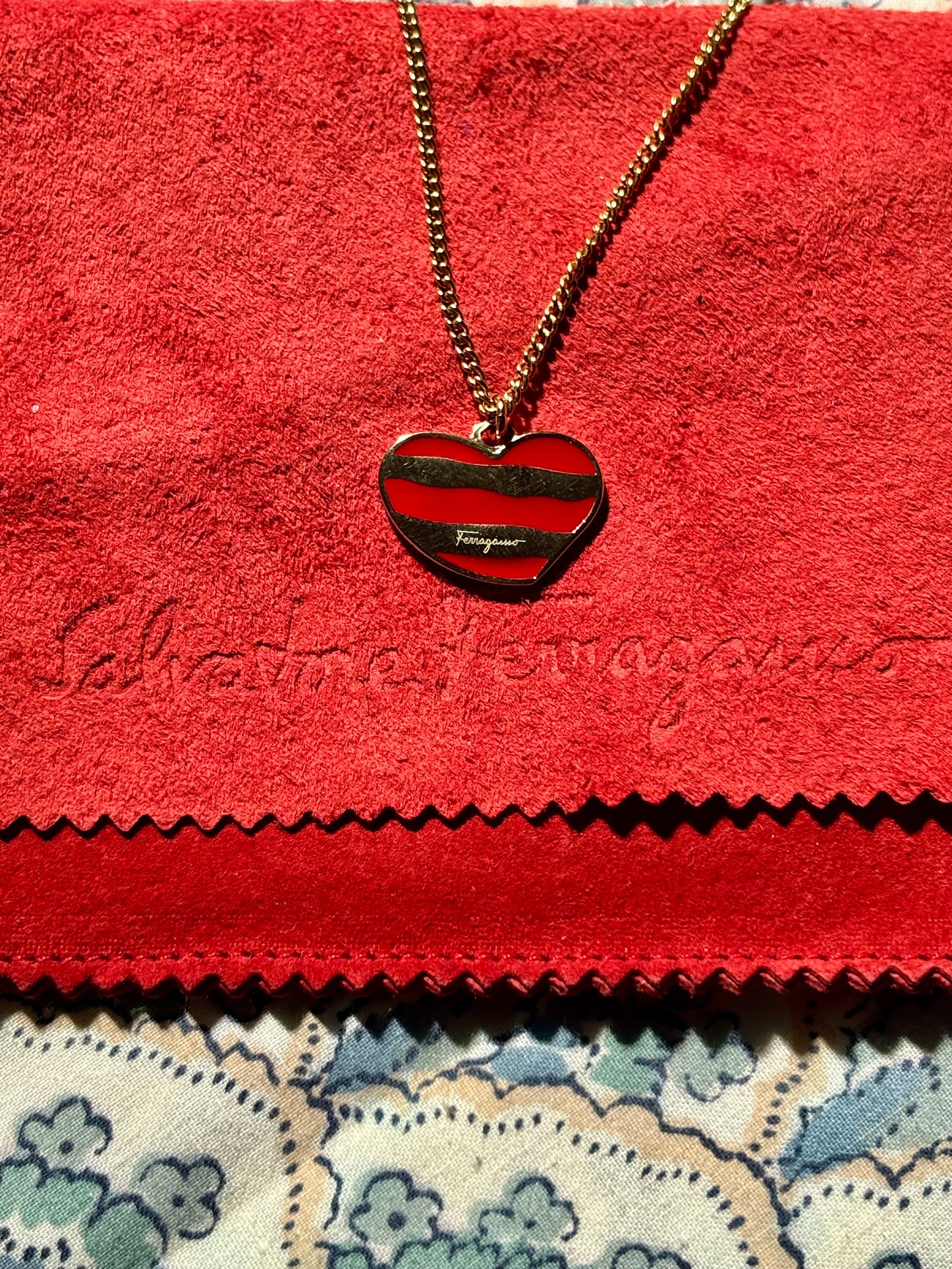 Ferragamo Heart-Shaped Striped Necklace