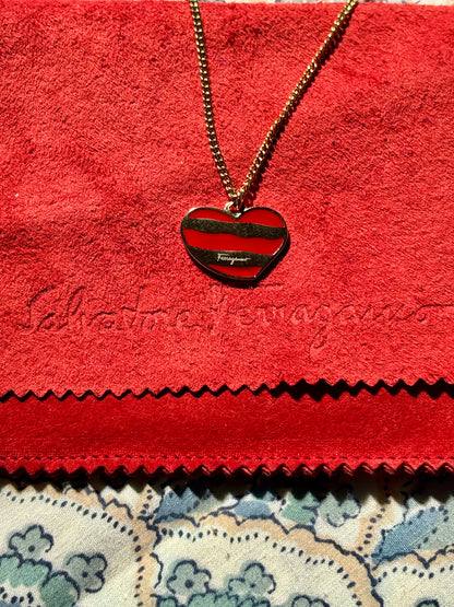Ferragamo Heart-Shaped Striped Necklace