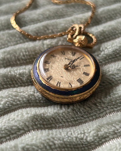 Seiko Manual Winding Pendant Watch with Enamel Floral Design