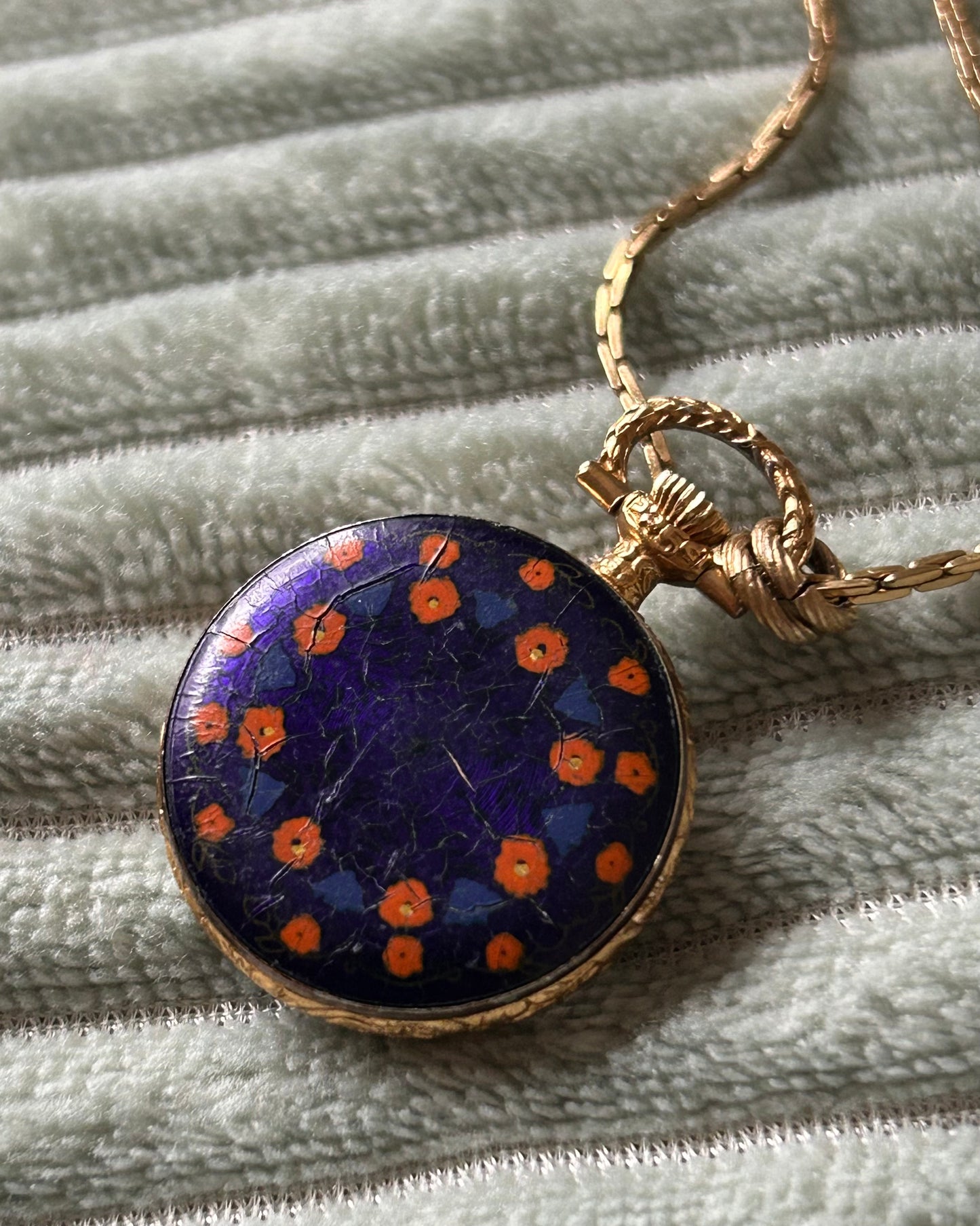 Seiko Manual Winding Pendant Watch with Enamel Floral Design
