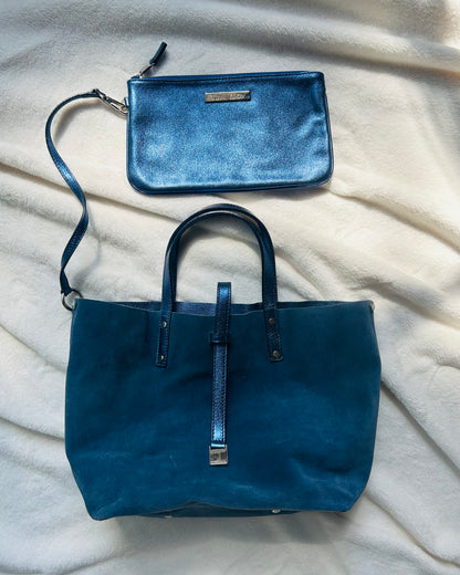 Tiffany and Co. Suede and Metallic Blue Reversible Tote Bag
