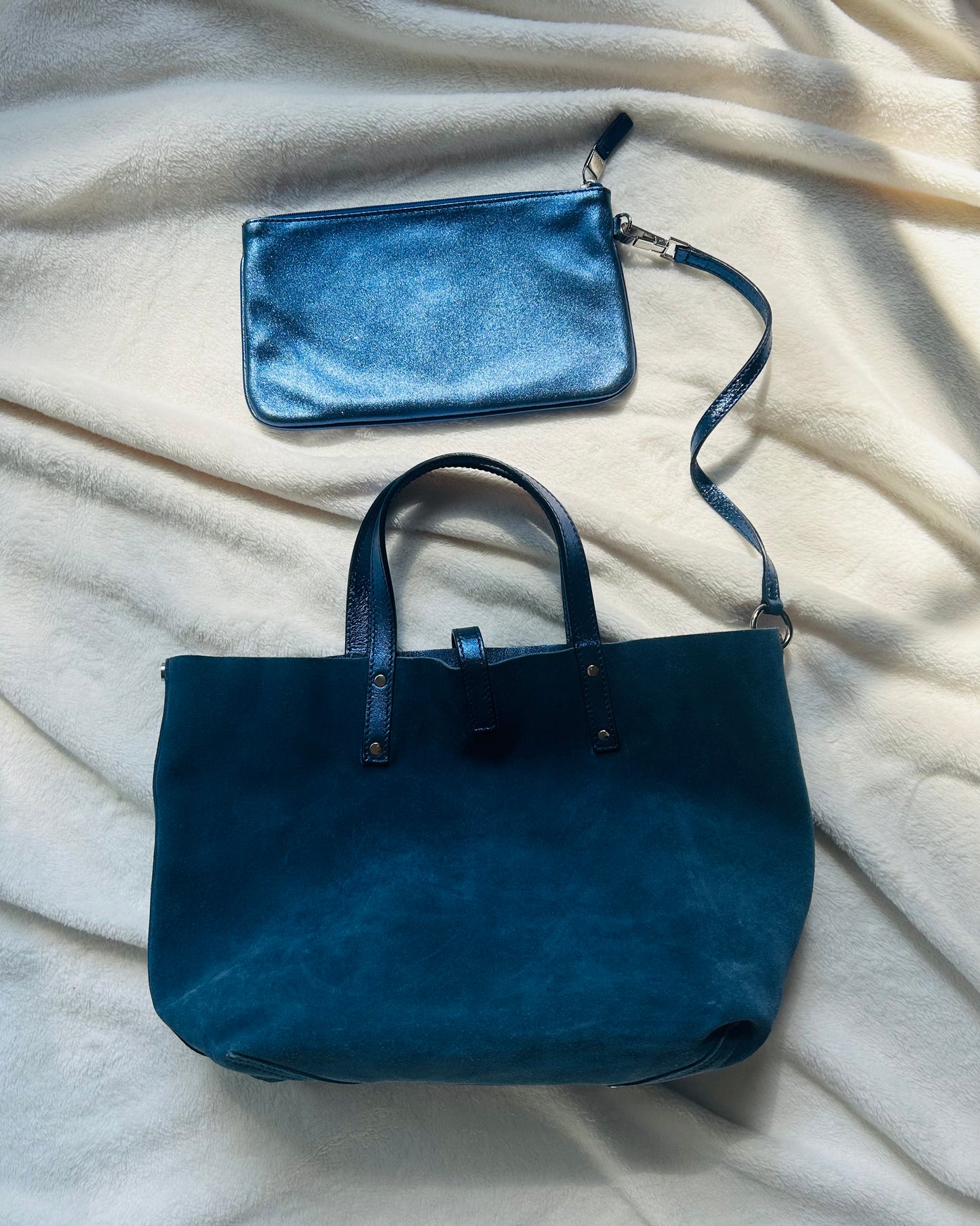 Tiffany and Co. Suede and Metallic Blue Reversible Tote Bag