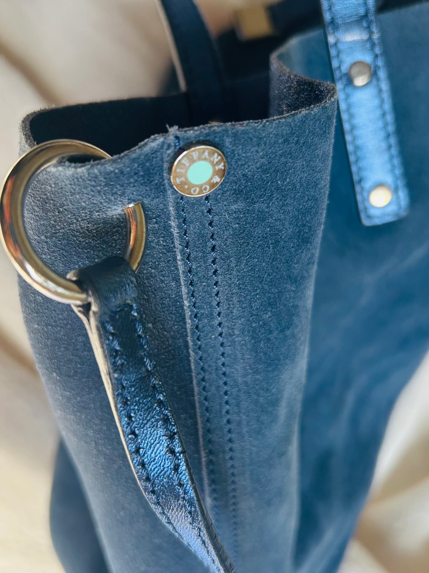 Tiffany and Co. Suede and Metallic Blue Reversible Tote Bag