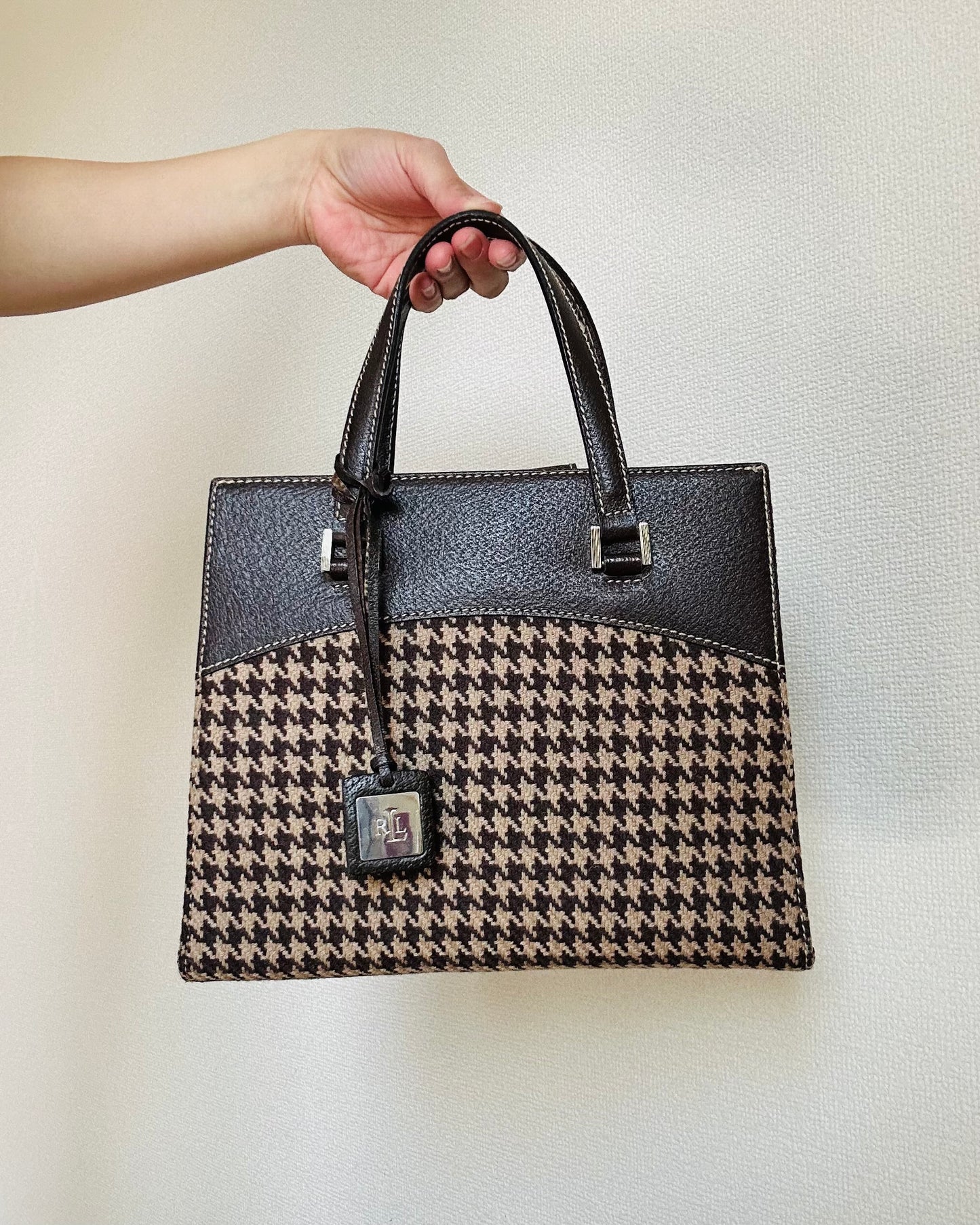90s Lauren by Ralph Lauren Houndstooth Wool Mini Tote