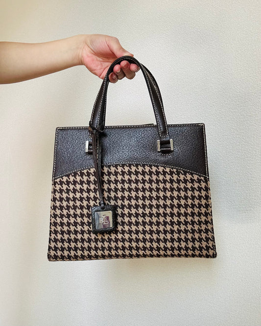 90s Lauren by Ralph Lauren Houndstooth Wool Mini Tote