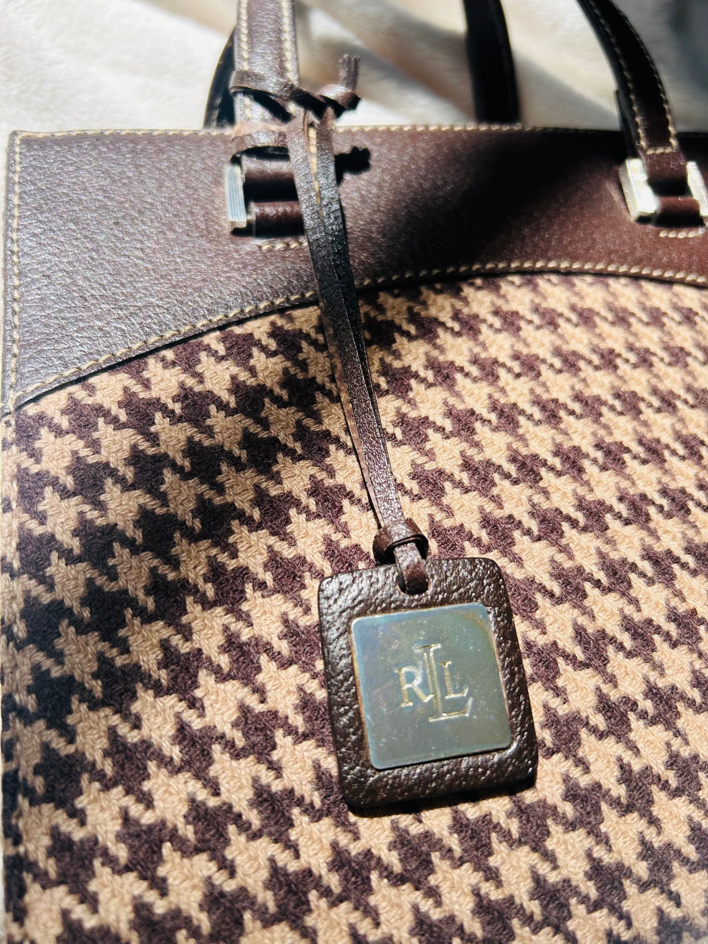 90s Lauren by Ralph Lauren Houndstooth Wool Mini Tote
