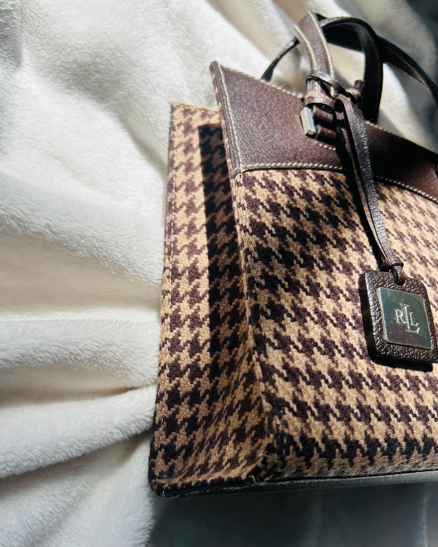 90s Lauren by Ralph Lauren Houndstooth Wool Mini Tote