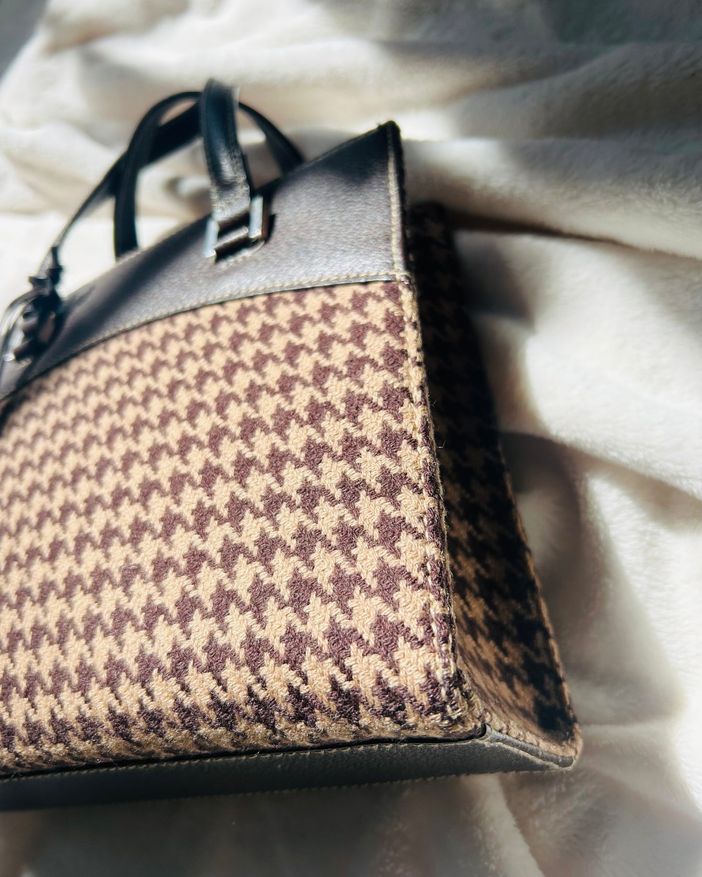 90s Lauren by Ralph Lauren Houndstooth Wool Mini Tote