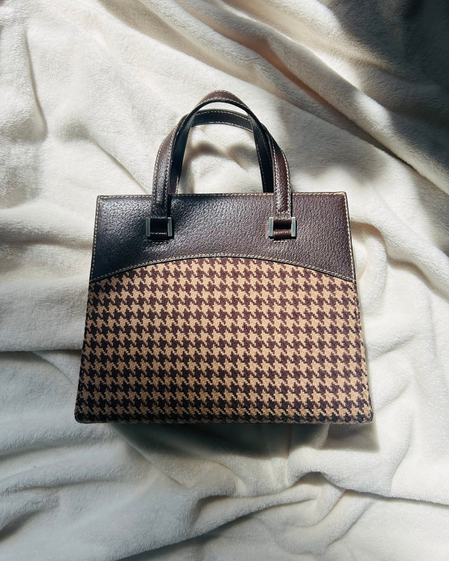 90s Lauren by Ralph Lauren Houndstooth Wool Mini Tote
