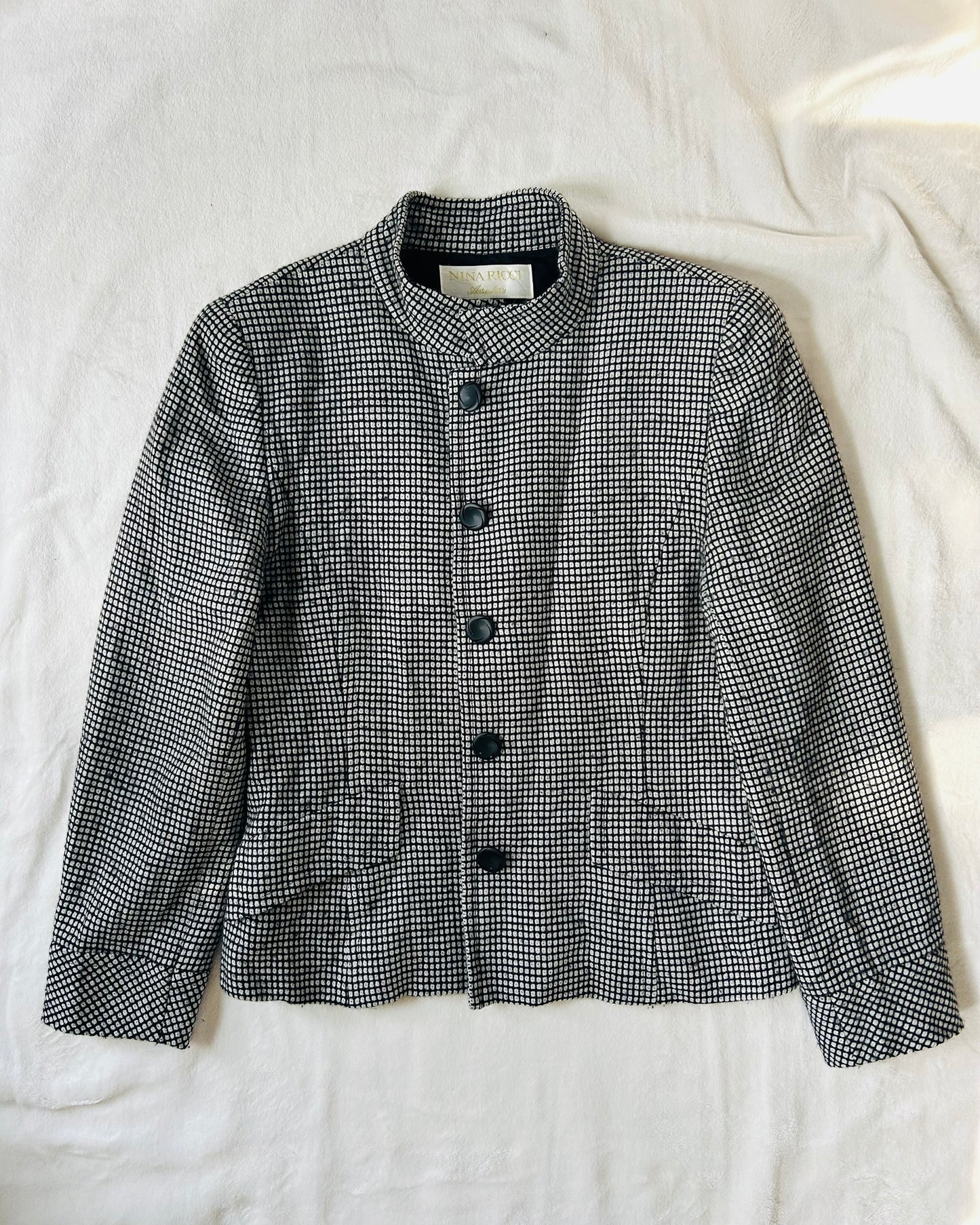 Nina Ricci Chinese Collar Black Geometric Pattern Jacket