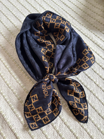 Fendi Blended Silk Navy Pattern Scarf