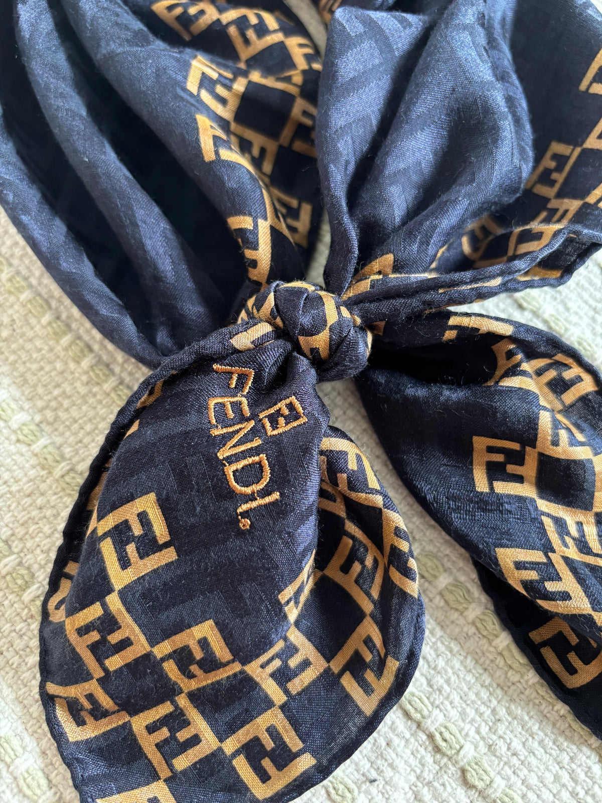 Fendi Blended Silk Navy Pattern Scarf