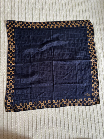 Fendi Blended Silk Navy Pattern Scarf