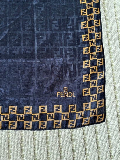 Fendi Blended Silk Navy Pattern Scarf