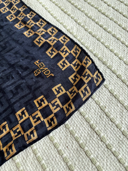 Fendi Blended Silk Navy Pattern Scarf