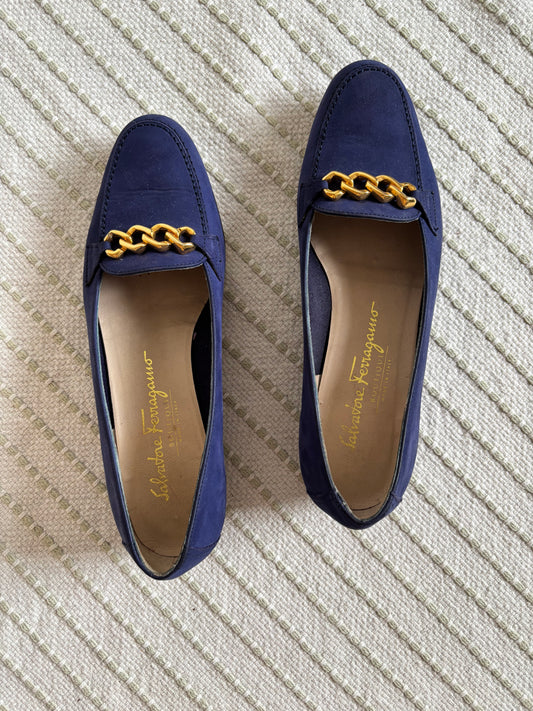 Salvatore Ferragamo Velvet Blue Flats Size EU 6