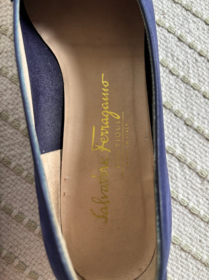Salvatore Ferragamo Velvet Blue Flats Size EU 6
