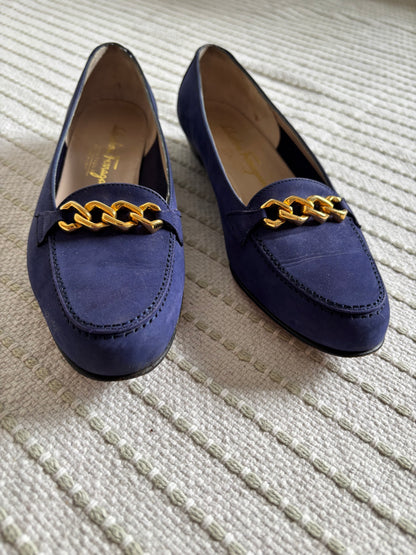 Salvatore Ferragamo Velvet Blue Flats Size EU 6