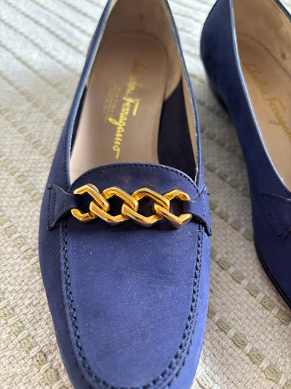 Salvatore Ferragamo Velvet Blue Flats Size EU 6