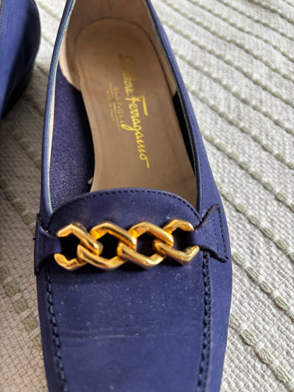 Salvatore Ferragamo Velvet Blue Flats Size EU 6