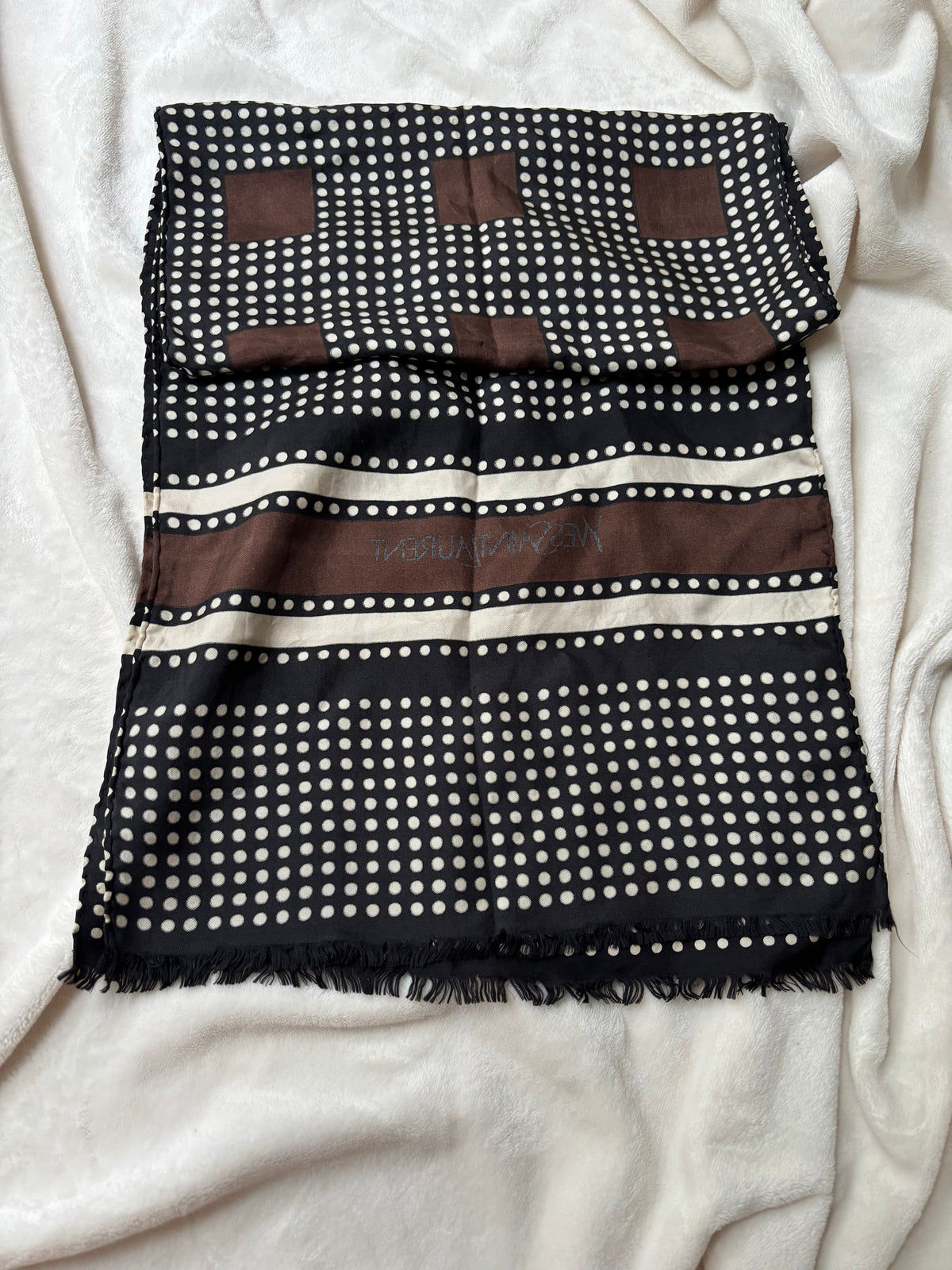 Yves Saint Laurent Hand-stitched Silk Geometric Scarf