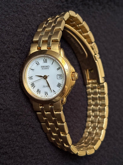 Seiko Quartz Vintage Gold-tone Watch with Day Date