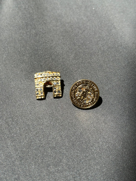 Celine Round Logo and Arc de Triomphe Brooch Set