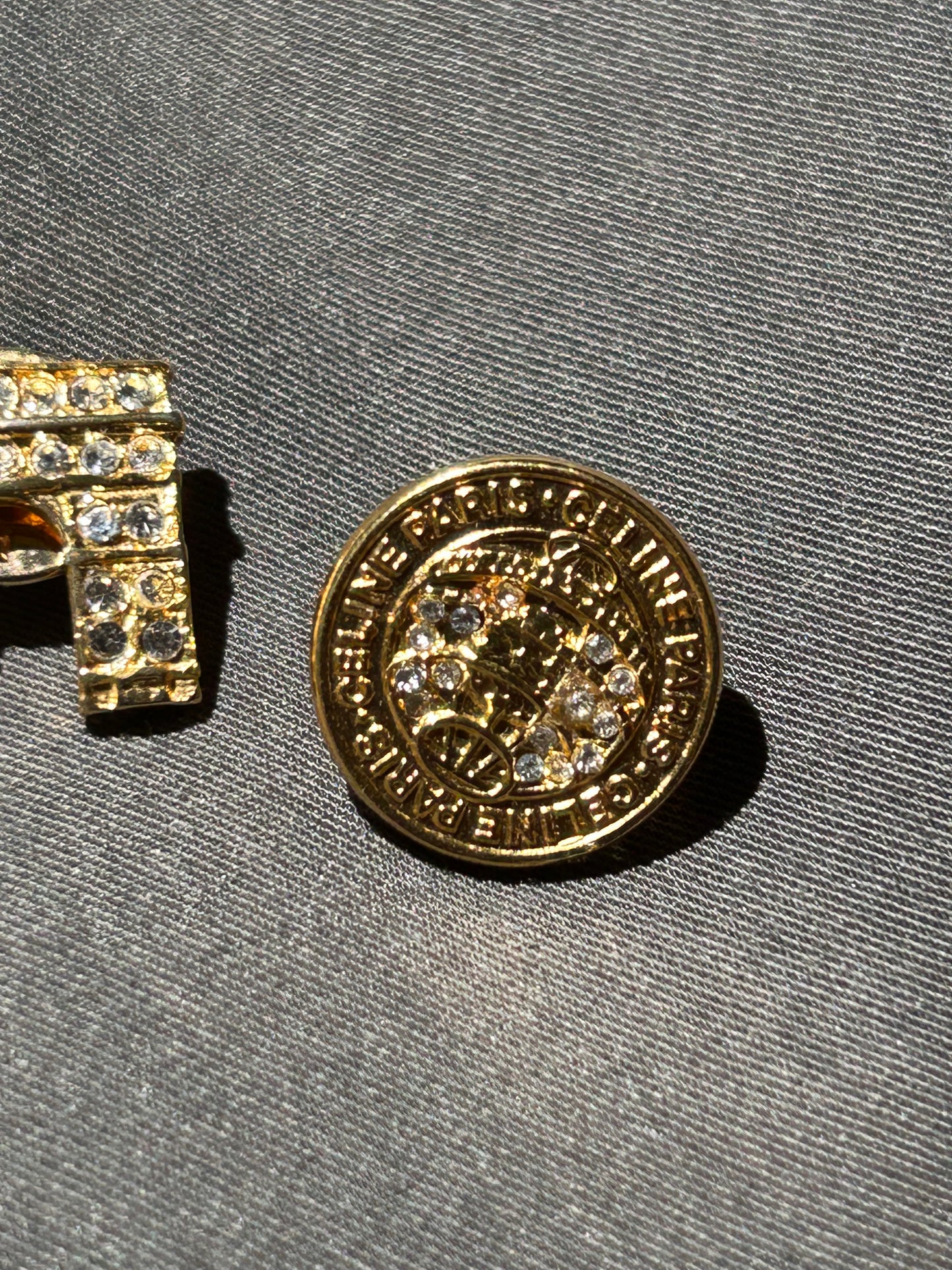 Celine Round Logo and Arc de Triomphe Brooch Set