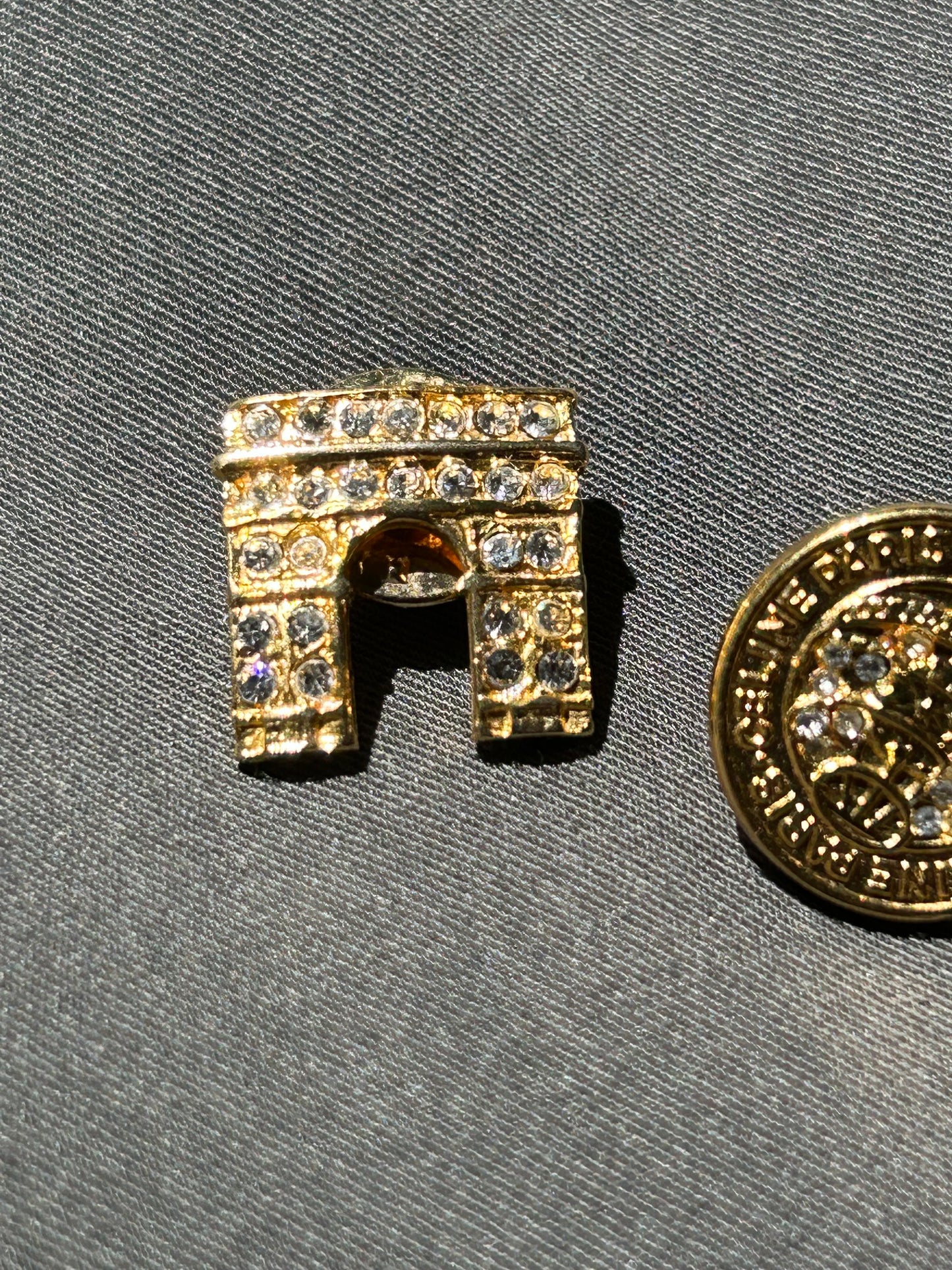 Celine Round Logo and Arc de Triomphe Brooch Set