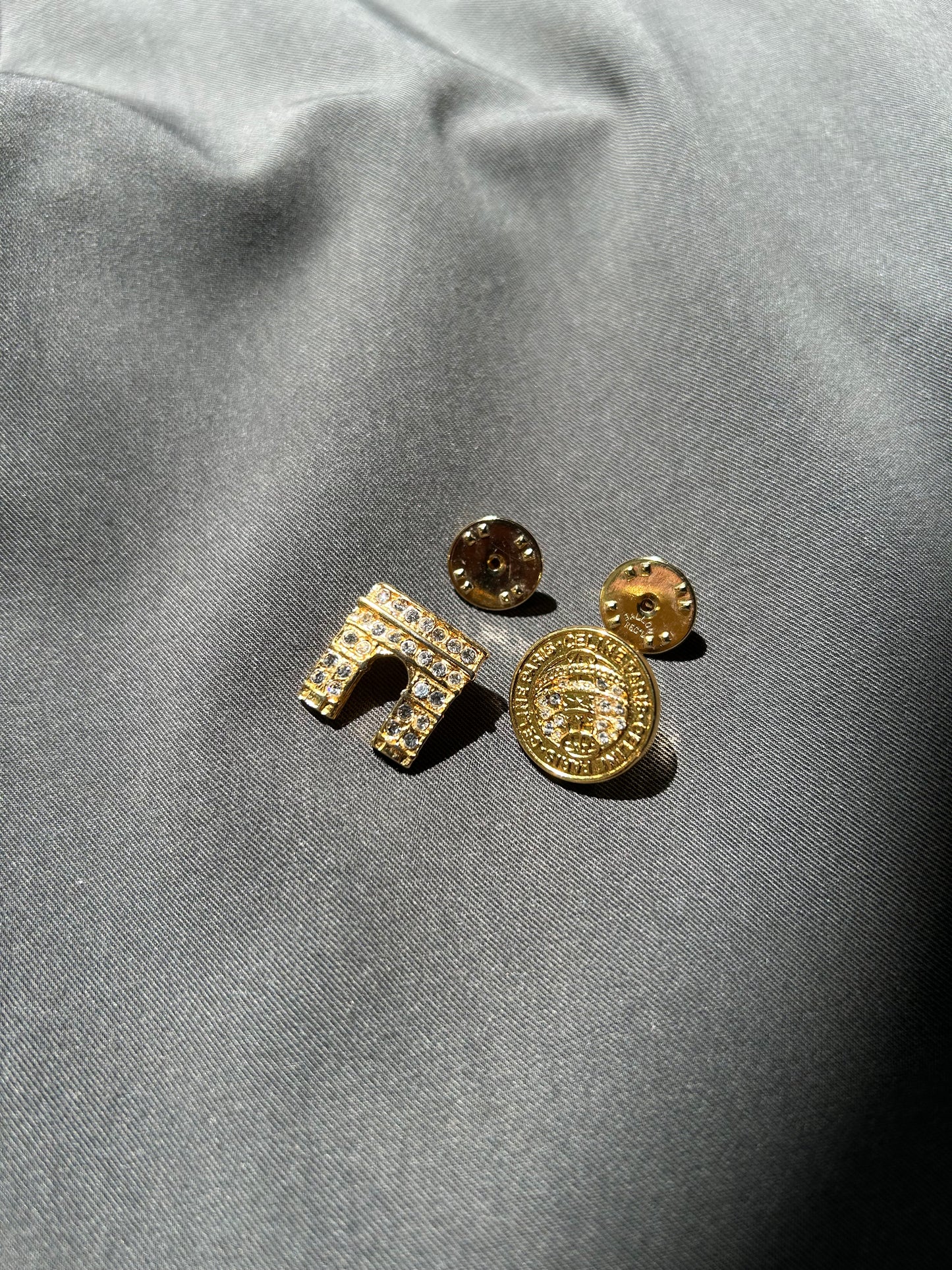 Celine Round Logo and Arc de Triomphe Brooch Set