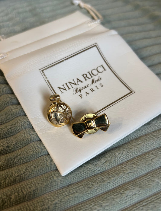 Nina Ricci Mini Bowtie and Perfume Brooch Set