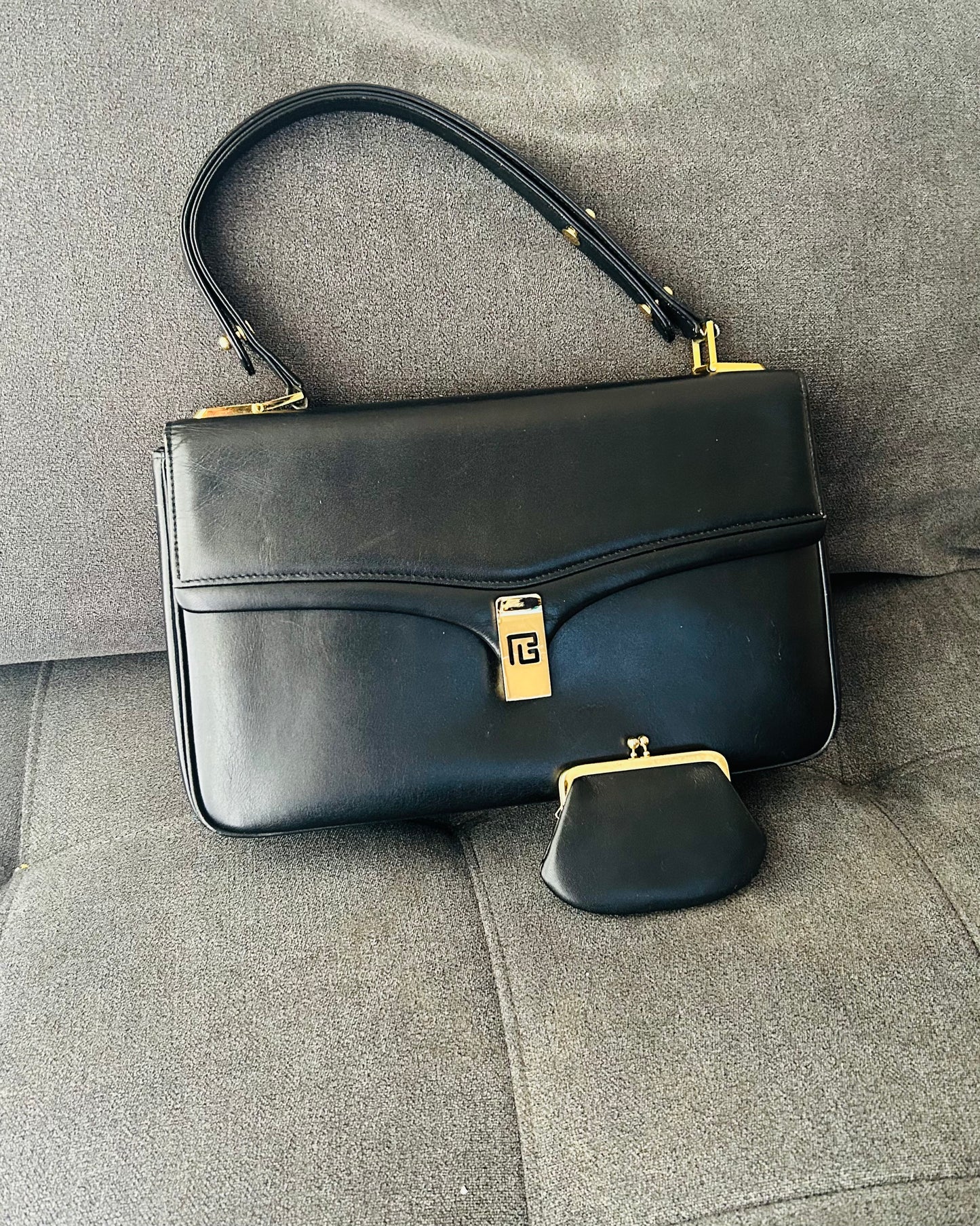 80s Pierre Balmain Black Formal Bag with Coin Purse