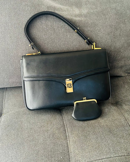 80s Pierre Balmain Black Formal Bag with Coin Purse