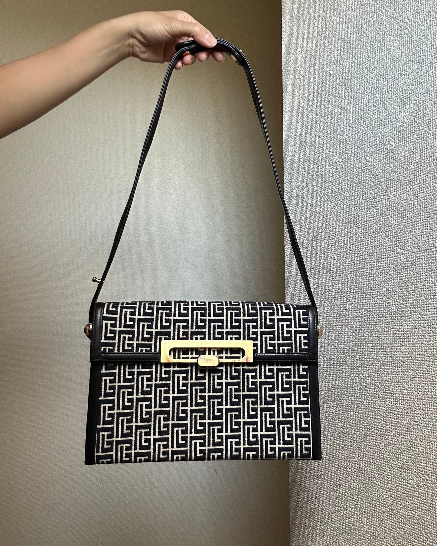 Pierre Balmain Monogram Navy Canvas Bag