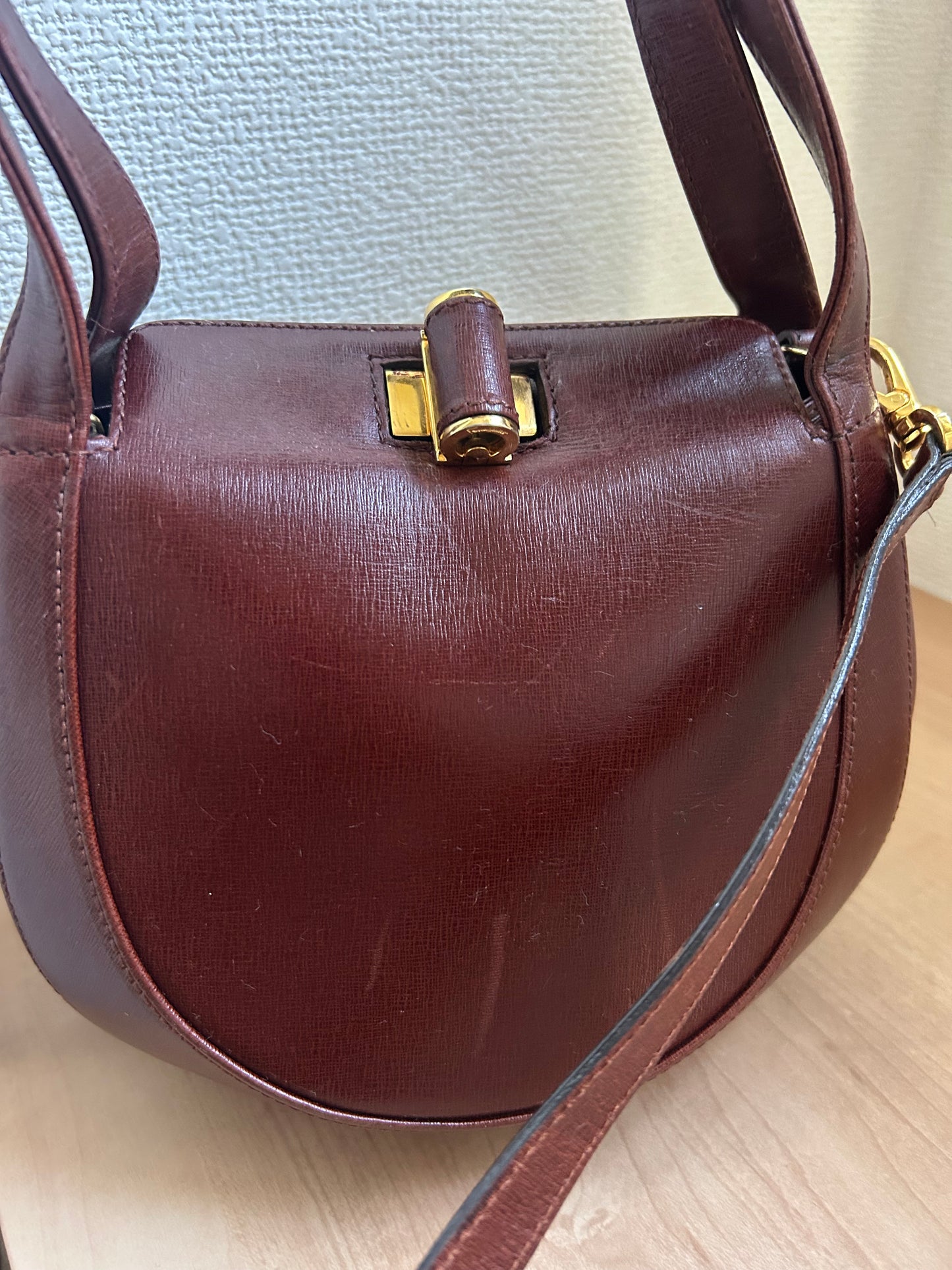 Salvatore Ferragamo Burgundy Three-way Round Bag