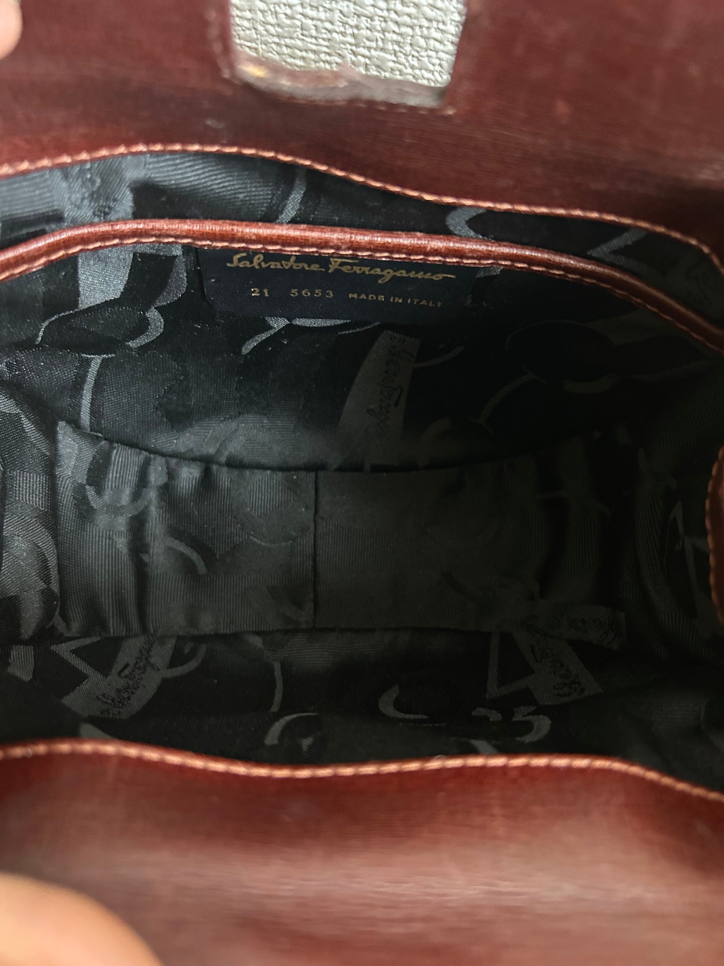 Salvatore Ferragamo Burgundy Three-way Round Bag