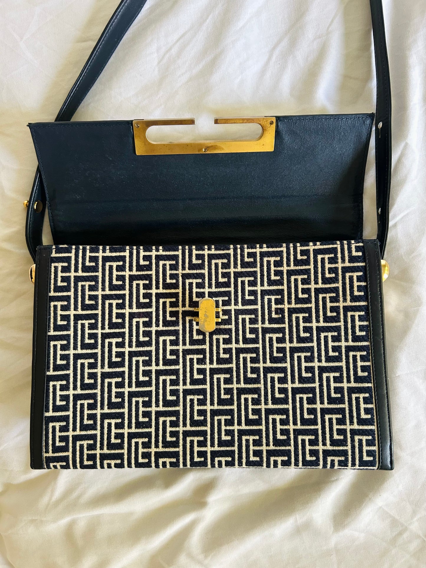 Pierre Balmain Monogram Navy Canvas Bag