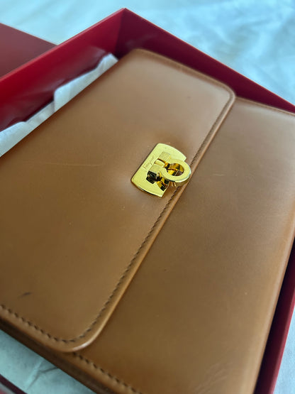 Salvatore Ferragamo Brown Leather Mini Clutch with Mirror