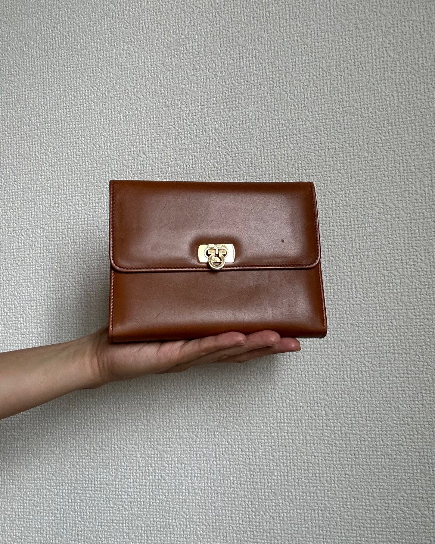 Salvatore Ferragamo Brown Leather Mini Clutch with Mirror
